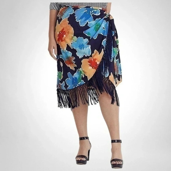 Lauren Ralph Lauren Plus Size Faux-Wrap Tropical Skirt Navy FLORAL sizes VARIOUS - Picture 4 of 9